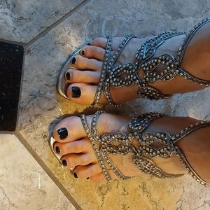 Two Lips studded ankle strap heeled shoes